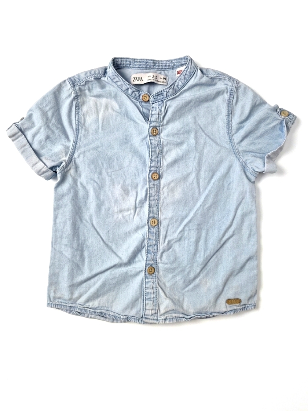 Zara Kids | Light Wash Denim Mandarin Collar Button-Down Shirt | Size 2-3T